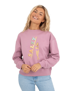 The Born by the Sea Womens Salty Surfer Sweatshirt in Purple Rose