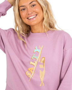 The Born by the Sea Womens Salty Surfer Sweatshirt in Purple Rose