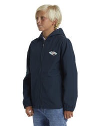 The Quiksilver Boys Boys Rain Cloud Hooded Coach Jacket in Dark Navy