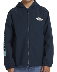 The Quiksilver Boys Boys Rain Cloud Hooded Coach Jacket in Dark Navy