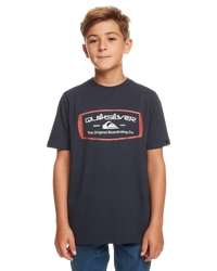 The Quiksilver Boys Boys Mind Barrel T-Shirt in Navy Blazer