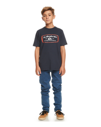 The Quiksilver Boys Boys Mind Barrel T-Shirt in Navy Blazer