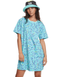 The Quiksilver Womens Collection Womens Heritage Days T-Shirt Dress in Aqua Sky Strange Daze