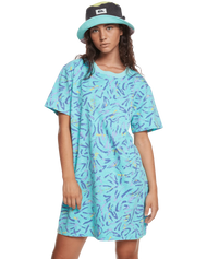 The Quiksilver Womens Collection Womens Heritage Days T-Shirt Dress in Aqua Sky Strange Daze