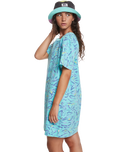 The Quiksilver Womens Collection Womens Heritage Days T-Shirt Dress in Aqua Sky Strange Daze