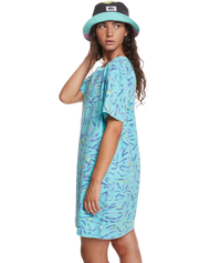 The Quiksilver Womens Collection Womens Heritage Days T-Shirt Dress in Aqua Sky Strange Daze