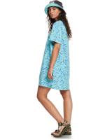 The Quiksilver Womens Collection Womens Heritage Days T-Shirt Dress in Aqua Sky Strange Daze