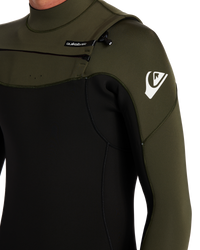 The Quiksilver Mens Everyday Session 4/3mm Chest Zip Wetsuit in Black & Thyme