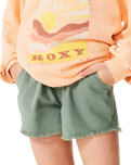 The Roxy Girls Girls Scenic Route Twill Shorts in Agave Green