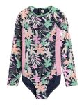 The Roxy Girls Girls Ilacabo Long Sleeve Print Swimsuit in Naval Academy & Ilacabo
