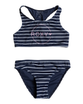 The Roxy Girls Girls Bico Stripe Crop Top Bikini Set in Naval Academy