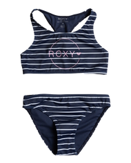 The Roxy Girls Girls Bico Stripe Crop Top Bikini Set in Naval Academy