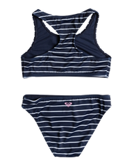 The Roxy Girls Girls Bico Stripe Crop Top Bikini Set in Naval Academy