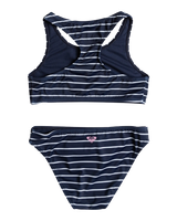 The Roxy Girls Girls Bico Stripe Crop Top Bikini Set in Naval Academy