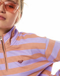 The Roxy Womens Carefree Vibe 1/4 Zip Sweatshirt in Cork Sunray Stripe