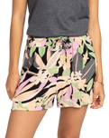 The Roxy Womens Lekeitio Break Hi Shorts in Anthracite Palm