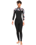 The Roxy Womens Swell Series 3/2mm Back Zip Wetsuit in Anthracite Paradise Found