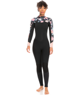 The Roxy Womens Swell Series 3/2mm Back Zip Wetsuit in Anthracite Paradise Found