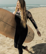 The Roxy Womens Swell Series 3/2mm Back Zip Wetsuit in Anthracite Paradise Found