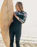 The Roxy Womens Swell Series 3/2mm Back Zip Wetsuit in Anthracite Paradise Found