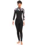 The Roxy Womens Swell Series 4/3mm Back Zip Wetsuit in Anthracite Paradise Found