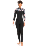 The Roxy Womens Swell Series 4/3mm Back Zip Wetsuit in Anthracite Paradise Found