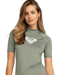 The Roxy Whole Hearted Rash Vest in Agave Green