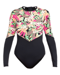 The Roxy Womens Fashion Long Sleeve Swimsuit in Anthracite Palm