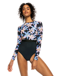 The Roxy Womens Active Long Sleeve Swimsuit in Anthracite Kiss