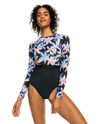 The Roxy Womens Active Long Sleeve Swimsuit in Anthracite Kiss