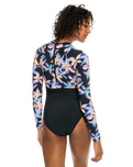 The Roxy Womens Active Long Sleeve Swimsuit in Anthracite Kiss