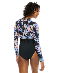 The Roxy Womens Active Long Sleeve Swimsuit in Anthracite Kiss