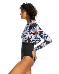 The Roxy Womens Active Long Sleeve Swimsuit in Anthracite Kiss