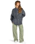 The Roxy Womens Kick Back Washed Cord Shacket in Phantom