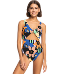 The Roxy Womens Color Jam One Piece Swimsuit in Anthracite Flower Jammin