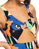 The Roxy Womens Color Jam One Piece Swimsuit in Anthracite Flower Jammin