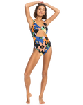 The Roxy Womens Color Jam One Piece Swimsuit in Anthracite Flower Jammin