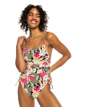 The Roxy Womens Beach Classic Lace Up Swimsuit in Anthracite Palm