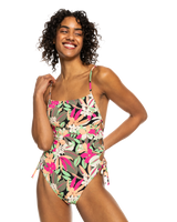 The Roxy Womens Beach Classic Lace Up Swimsuit in Anthracite Palm