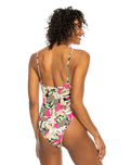 The Roxy Womens Beach Classic Lace Up Swimsuit in Anthracite Palm