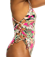 The Roxy Womens Beach Classic Lace Up Swimsuit in Anthracite Palm