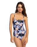 The Roxy Womens Active Basic Swimsuit in Anthracite Kiss