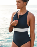 The Roxy Womens Active High Performance One Piece Swimsuit in Anthracite