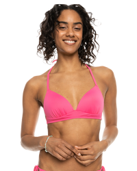 The Roxy Womens Beach Classics Moulded Triangle Bikini Top in Shocking Pink