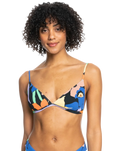 The Roxy Womens Color Jam Fixed Tri Bikini Top in Anthracite Flower Jammin