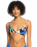 The Roxy Womens Color Jam Fixed Tri Bikini Top in Anthracite Flower Jammin