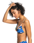 The Roxy Womens Color Jam Fixed Tri Bikini Top in Anthracite Flower Jammin