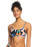 The Roxy Womens Color Jam Bralette Bikini Top in Anthracite Flower Jammin