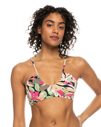 The Roxy Womens Beach Classics Fashion Bralette Bikini Top in Anthracite Palm