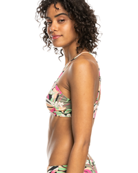 The Roxy Womens Beach Classics Fashion Bralette Bikini Top in Anthracite Palm